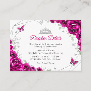 Carte D'accompagnement Détails Floraux Rose Fuchsia Argent pour Quinceane