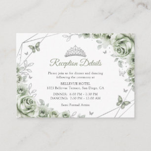 Carte D'accompagnement Détails Floraux Vert Sauge Argent pour Quinceanera