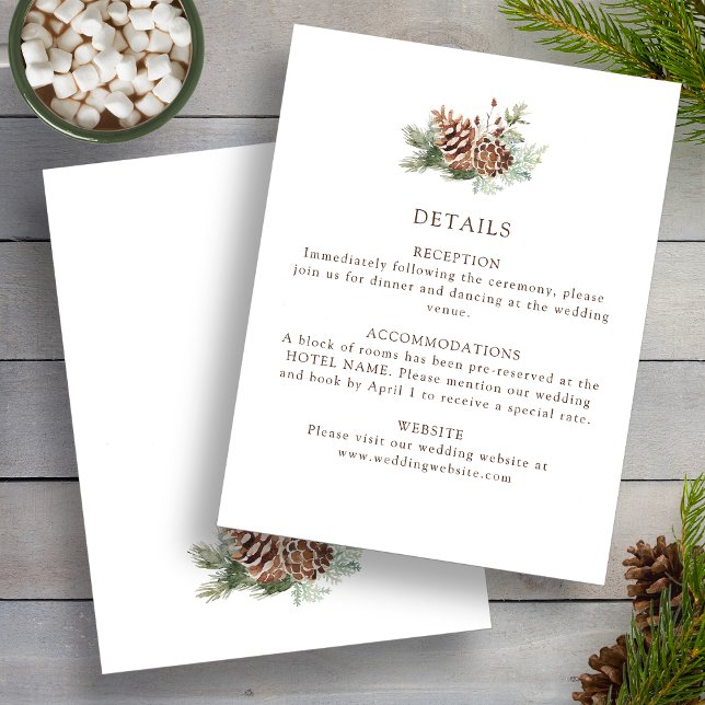 Carte D'accompagnement Détails hiver Mariage (Elegant Pinecone Winter Details Wedding Enclosure Card by Painted Paperie
)