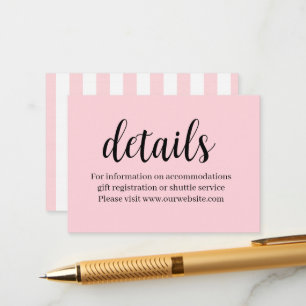 Carte D'accompagnement Détails Information Mariage Rayure Rose & Blanc