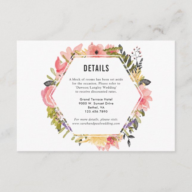Carte D'accompagnement Détails/Informations sur le Mariage du cadre flora (Devant)