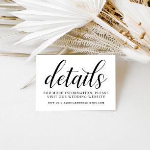 Carte D'accompagnement Détails Mariage Calligraphie Noir et Blanc