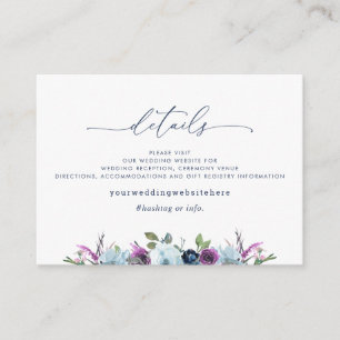 Carte D'accompagnement Détails Mariage Chic / Site Web Purple, Floral Ble