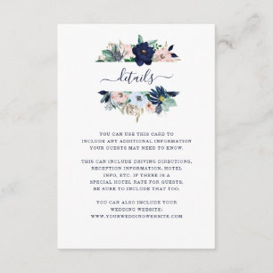 Carte D'accompagnement Détails Mariage  Fleurs et rayures marines