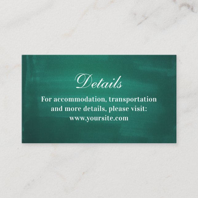 Carte D'accompagnement Détails mariage moderne vert foncé. Émeraude simpl (Devant)