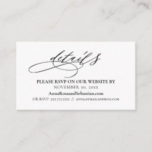 Carte D'accompagnement *~* Détails Mariage Site Web RSVP Simple Enveloppe