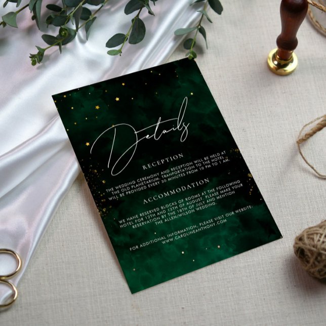 Carte D'accompagnement Détails Mariage Vert foncé Magique Or noir (Créateur téléchargé)