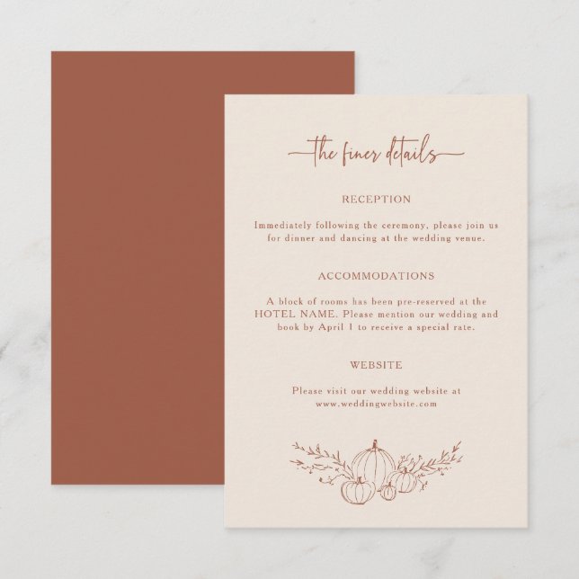 Carte D'accompagnement Détails Mariages de automne simples (Devant / Derrière)