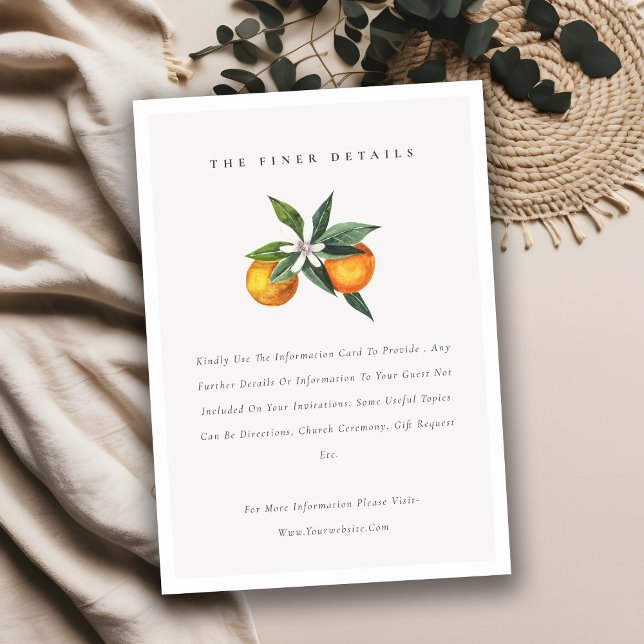 Carte D'accompagnement Détails minimal du Mariage de Boho Orange Botaniqu (Créateur téléchargé)