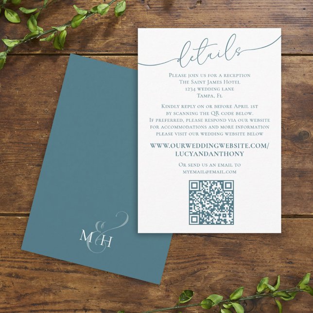 Carte D'accompagnement Détails minimaliste du Mariage bleu simple QR Code (Créateur téléchargé)