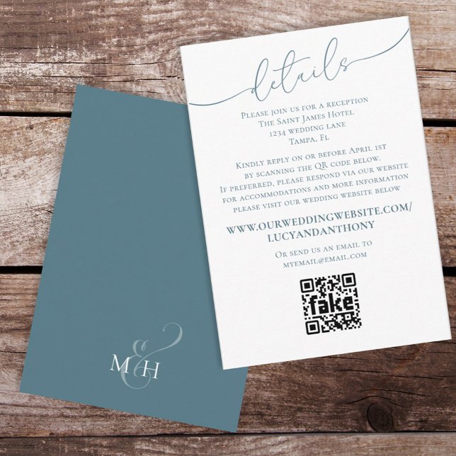 Carte D'accompagnement Détails minimalistes de Mariage simple bleu QR Cod (Créateur téléchargé)