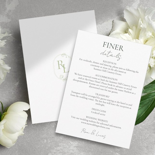 Carte D'accompagnement Détails minimaux Chic Mariage Monogramme floral (Créateur téléchargé)