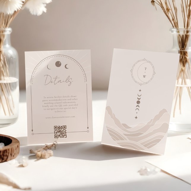 Carte D'accompagnement Détails minimaux du code QR Mariage céleste (Minimal Celestial Wedding QR Code Details Enclosure Card)