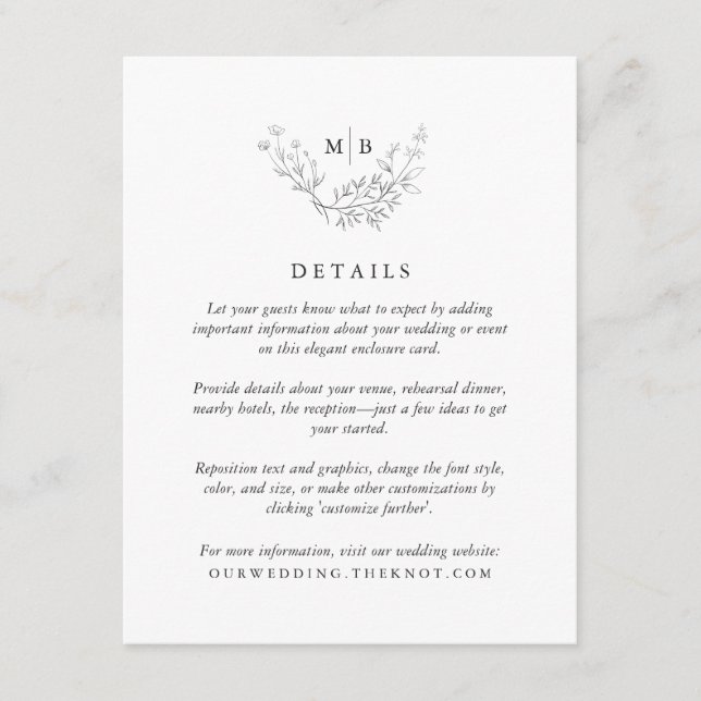 Carte D'accompagnement Détails minimaux du Mariage de monogramme officiel (Devant)