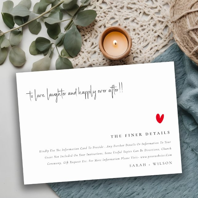 Carte D'accompagnement Détails minimaux du Mariage de script de coeur rou (Créateur téléchargé)