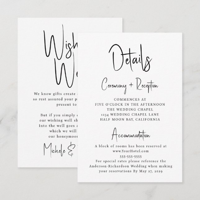 Carte D'accompagnement Détails minimaux du Mariage de script qui souhaite (Devant / Derrière)