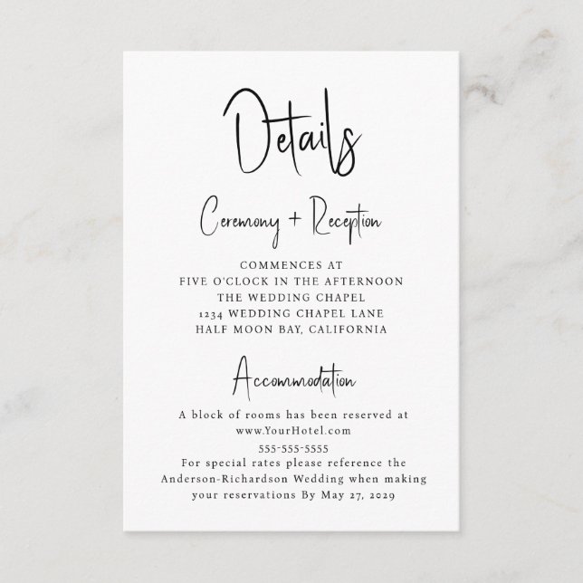 Carte D'accompagnement Détails minimaux du Mariage de typographie de scri (Devant)