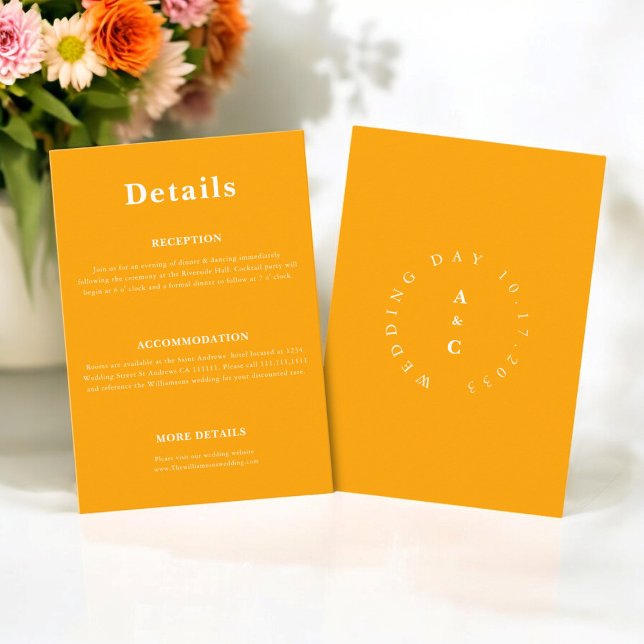 Carte D'accompagnement Détails minimaux du mariage décontracté (MODERN STYLISH CASUAL ORANGE CREATED WEDING DETAILS CARD )