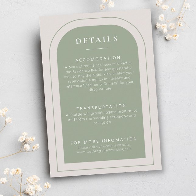 Carte D'accompagnement Détails minimaux du Mariage vert élégant (Créateur téléchargé)
