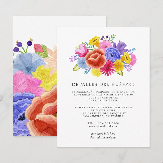 Carte D'accompagnement Détails pour les invités d'un mariage Floral Spani (Devant / Derrière)