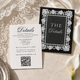 Carte D'accompagnement Détails QR de mariage Old Money noir et blanc