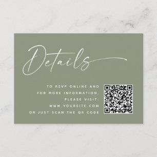 Carte D'accompagnement Détails QR Mariage minimaliste Dusty Sage Green