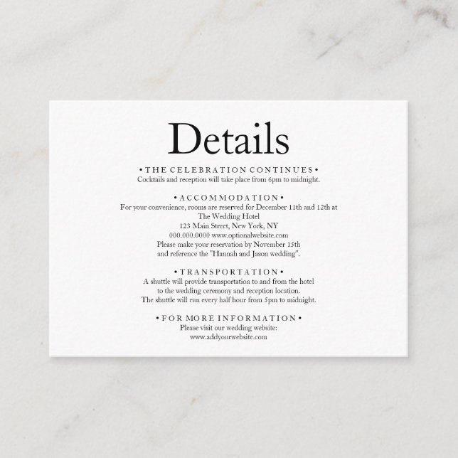 Carte D'accompagnement Détails simples minimaux élégants du Mariage blanc (Devant)