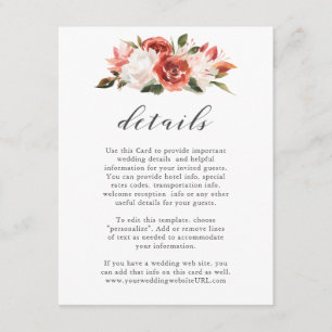 Carte D'accompagnement Détails subtils du Mariage floral rouge et blanc
