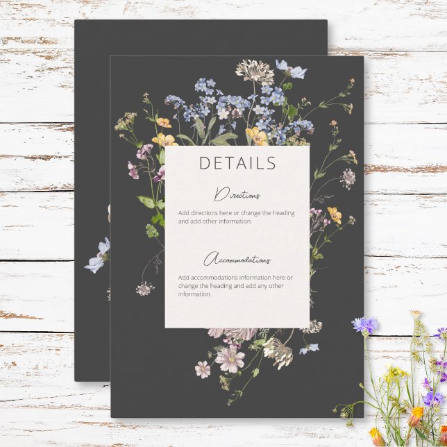 Carte D'accompagnement Détails sur le charbon Boho Fleur sauvage (Delicate Boho Wildflowers Charcoal Details Enclosure Card)