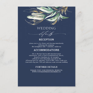 Carte D'accompagnement Détails sur le Mariage bleu de Green and Gold Navy