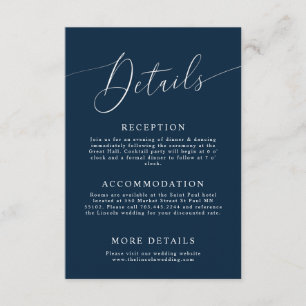 Carte D'accompagnement Détails sur le Mariage bleu marine