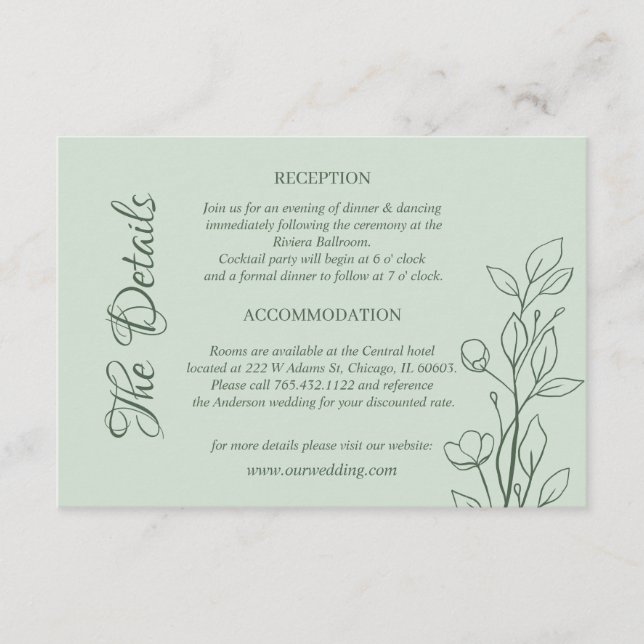 Carte D'accompagnement Détails sur le Mariage Boho Ruby (Devant)