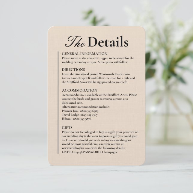 Carte D'accompagnement Détails sur le Mariage d'amande de lin (Debout devant)