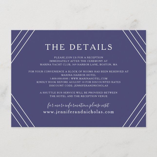 Carte D'accompagnement Détails sur le Mariage d'Ancre d'or de Bleu Nautiq (Devant)