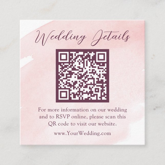 Carte D'accompagnement Détails sur le Mariage d'aquarelle rose vif | Code (Devant)