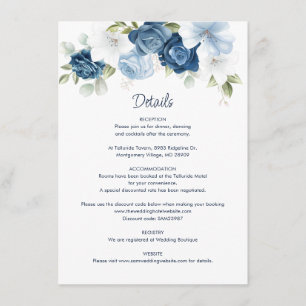 Carte D'accompagnement Détails sur le Mariage de fleurs bleu foncé