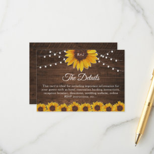 Carte D'accompagnement Détails sur le Mariage de la chaîne de tournesol r