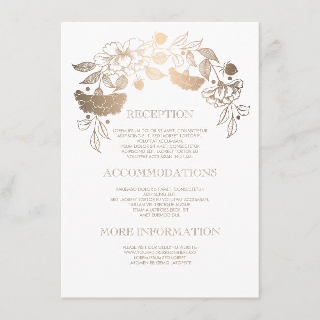 Carte D'accompagnement Détails sur le Mariage de la florale d'or - Inform (Devant)