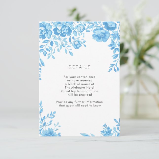 Carte D'accompagnement Détails sur le Mariage de la frontière florale ble (Debout devant)