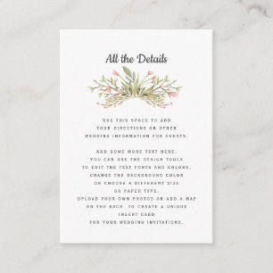 Carte D'accompagnement Détails sur le MARIAGE de prairie rose délicat Ins