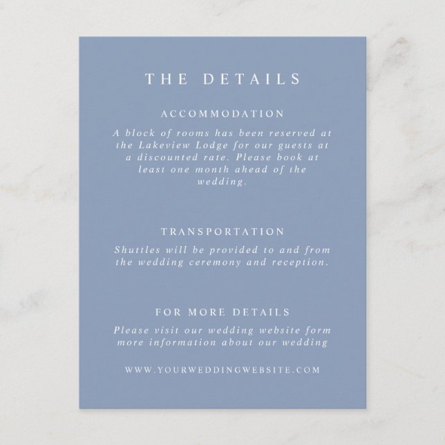 Carte D'accompagnement Détails sur le Mariage Dusty Blue (Devant)