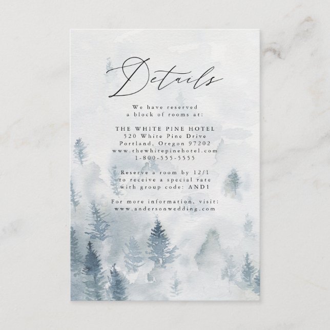 Carte D'accompagnement Détails sur le Mariage Elegant Winter Forest (Devant)