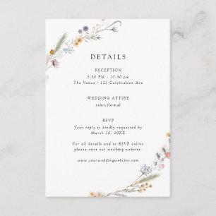 Carte D'accompagnement Détails sur le Mariage Fleur sauvage de Terre