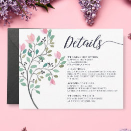Carte D'accompagnement Détails sur le Mariage Floral Aquarelle