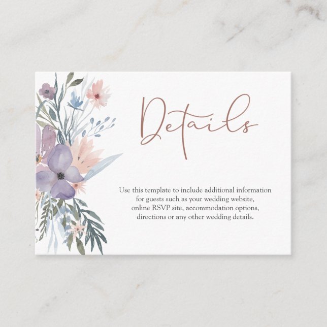 Carte D'accompagnement Détails sur le Mariage Floral Aquarelle (Devant)