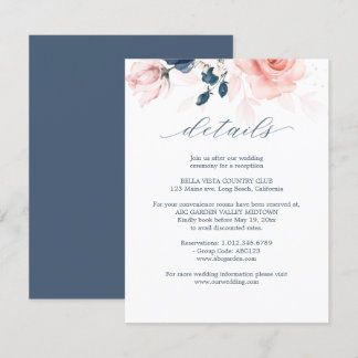 Carte D'accompagnement Détails sur le Mariage floral bleu marine et rose 
