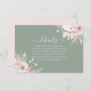 Carte D'accompagnement Détails sur le Mariage floral Blush, Sage & Ivory