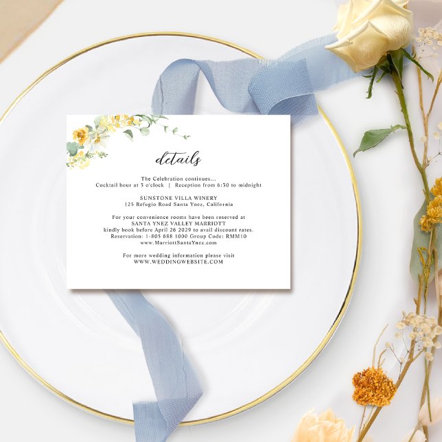 Carte D'accompagnement Détails sur le Mariage floral jaune élégant et dél (Créateur téléchargé)