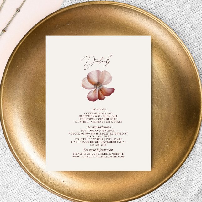 Carte D'accompagnement Détails sur le Mariage rose d'Anemone (Créateur téléchargé)