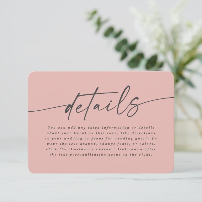 Carte D'accompagnement Détails sur le Mariage rose pâle couleur solide si (Debout devant)